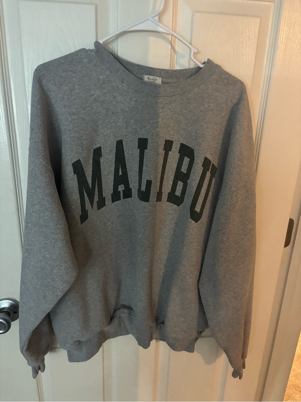 Brandy Melville Gray Crewneck Sweatshirt with Dark Green MALIBU Print